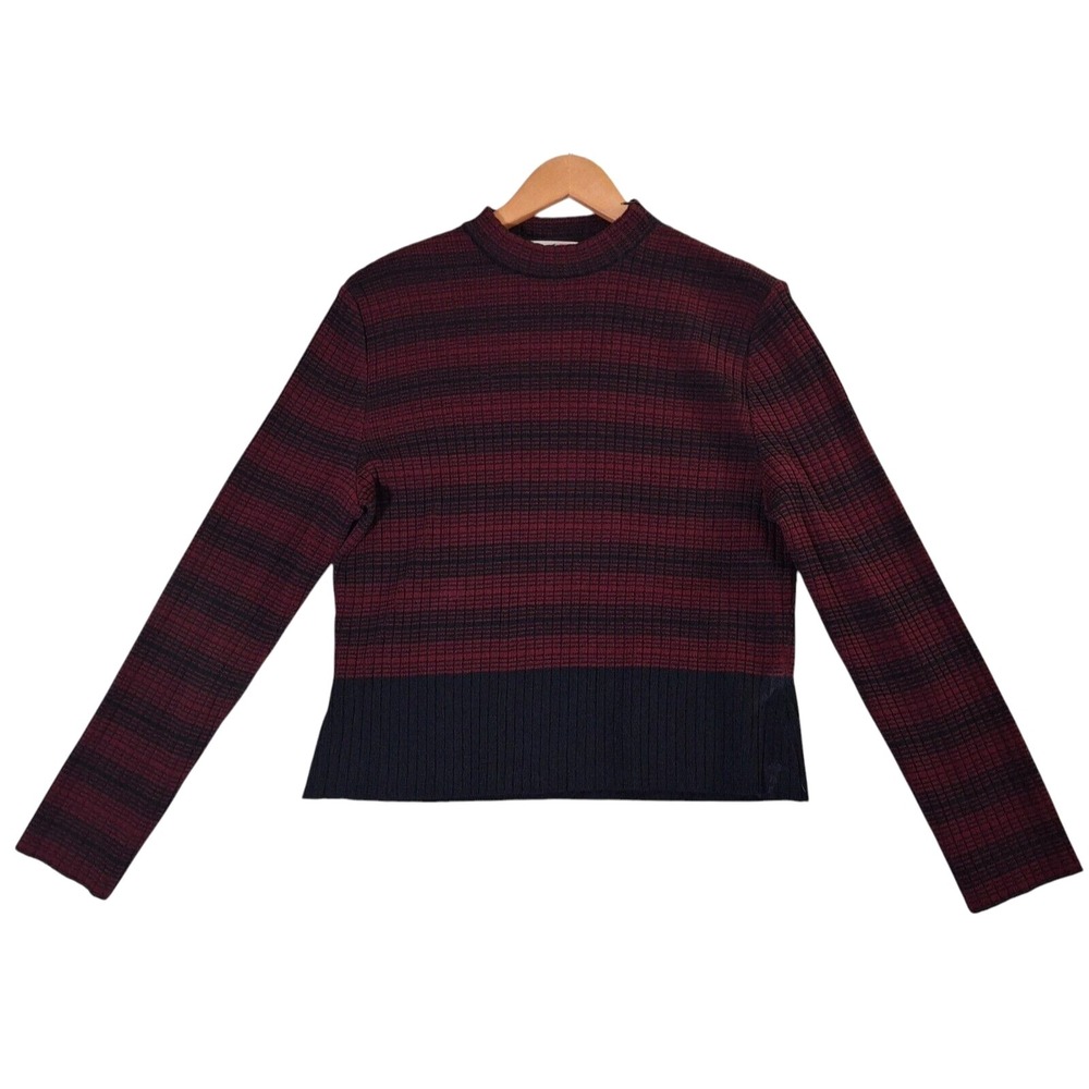 Vintage St. John Knits SJK Santana Knit Striped Sweater Crew Neck Sz 10 Made USA
